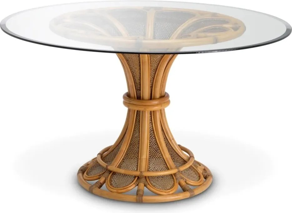 Masa rotunda design LUX, Ratan natural, Sticla, Colony