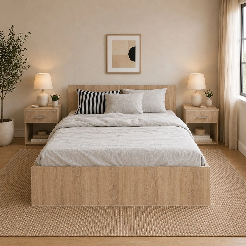 Set 2 Noptiere Remi, 1 Sertar, Stejar Sonoma, 40 x 35 x 40 cm