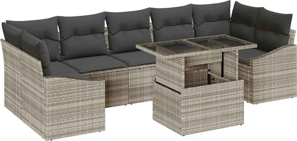 vidaXL Set de canapele pentru grădină 8 pcs Gri deschis Rattan poli