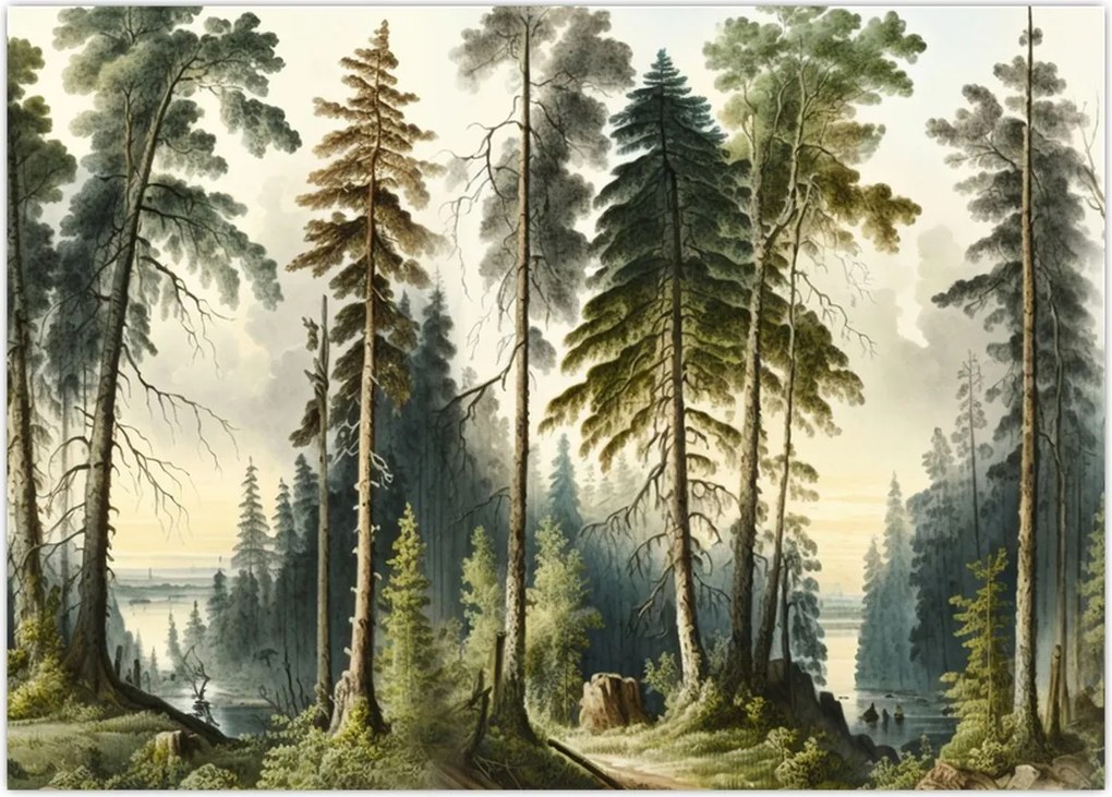 Tablou - Peisaj de epocă de păduri (70x50 cm)