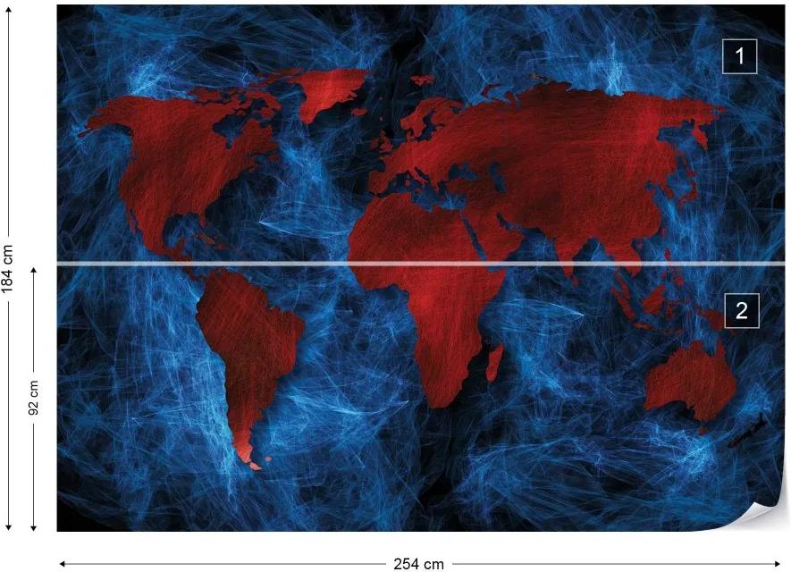 GLIX Fototapet - Modern World Map Red And Blue Vliesová tapeta  - 254x184 cm