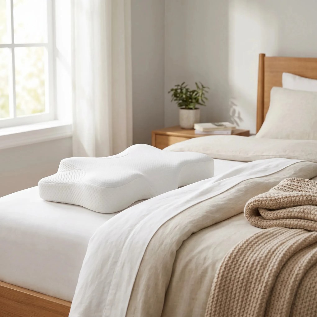 Perna cervicala ortopedica CERVI-SAN Relax memory foam pentru gat si umeri, Alb