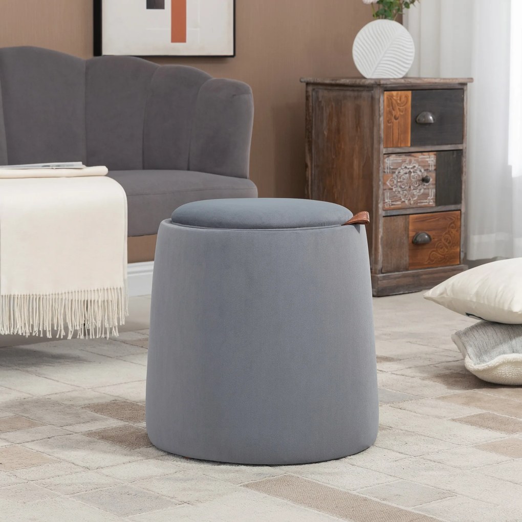 HOMCOM 2-in-1 Hocker în Samtoptik inclusiv Stocare și capac detașabil Ø44 cm x 47,5 cm Gri | Aosom Romania