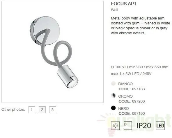 Aplica de perete cu brat flexibil, finisaj crom, LED FOCUS AP1 097206