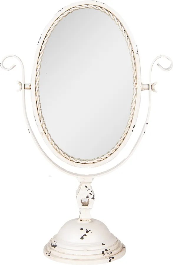 Oglinda bej, de masa, din metal, cu aspect vintage, 34x16x50 cm