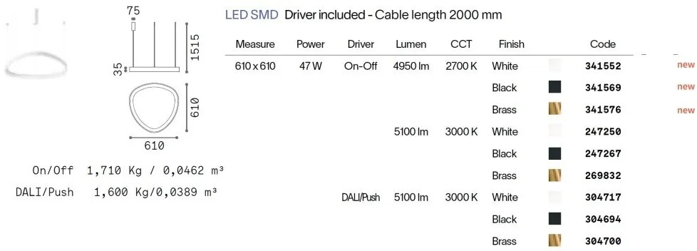 Lustra LED suspendata design circular Gemini sp d061 on-off 2700k alba