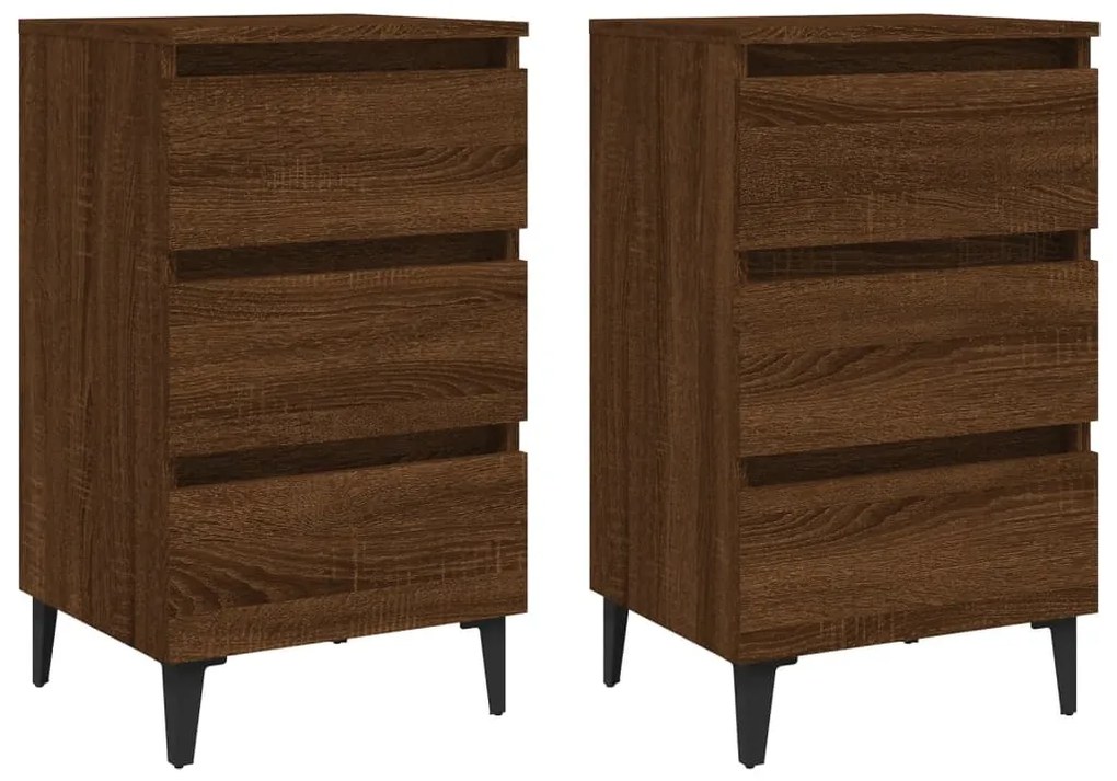 813145 vidaXL Noptiere cu picioare metalice 2 buc. stejar maro 40x35x69 cm