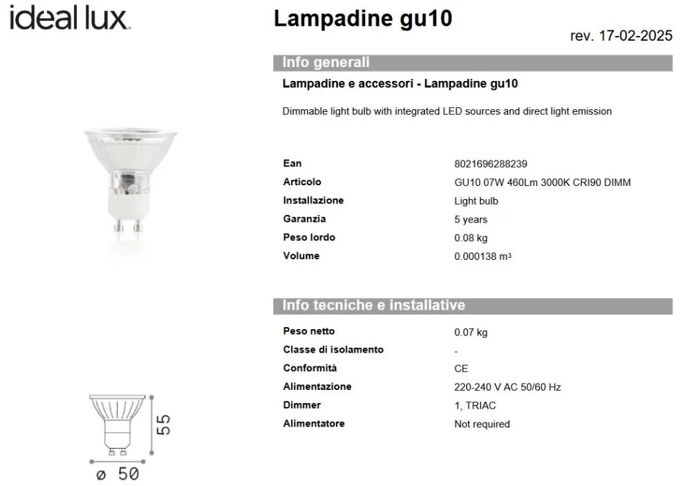 Bec LED dimabil ,GU10 7W 460lm 3000k cri90 dimm