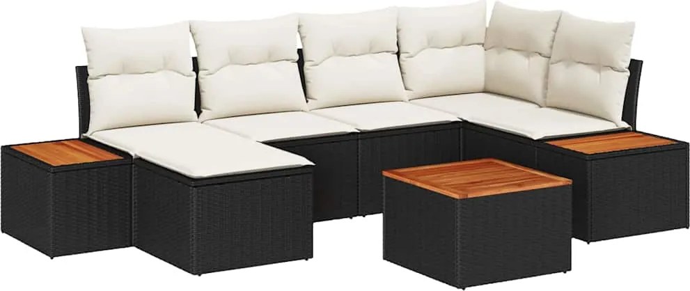 vidaXL Set de canapele pentru grădină 7 pcs Negru și Crem Poliratan