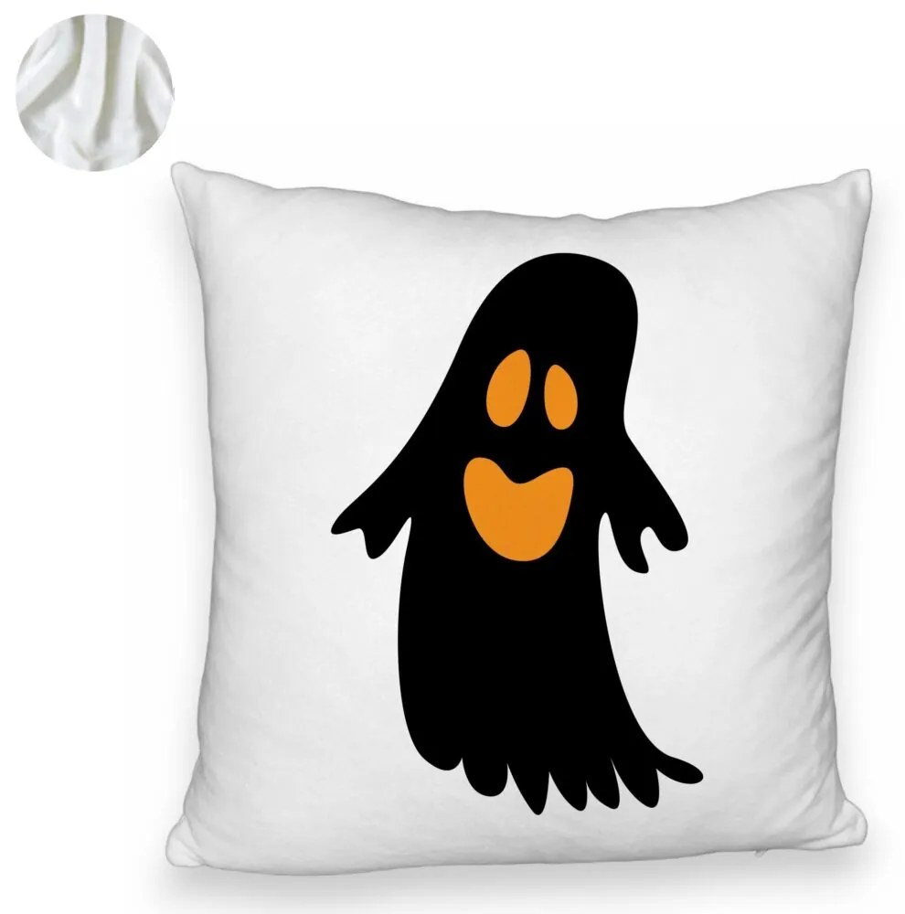 Perna Decorativa Fluffy cu motiv Fantoma de Halloween 2, 40x40 cm, Alba, Husa Detasabila, Burduf