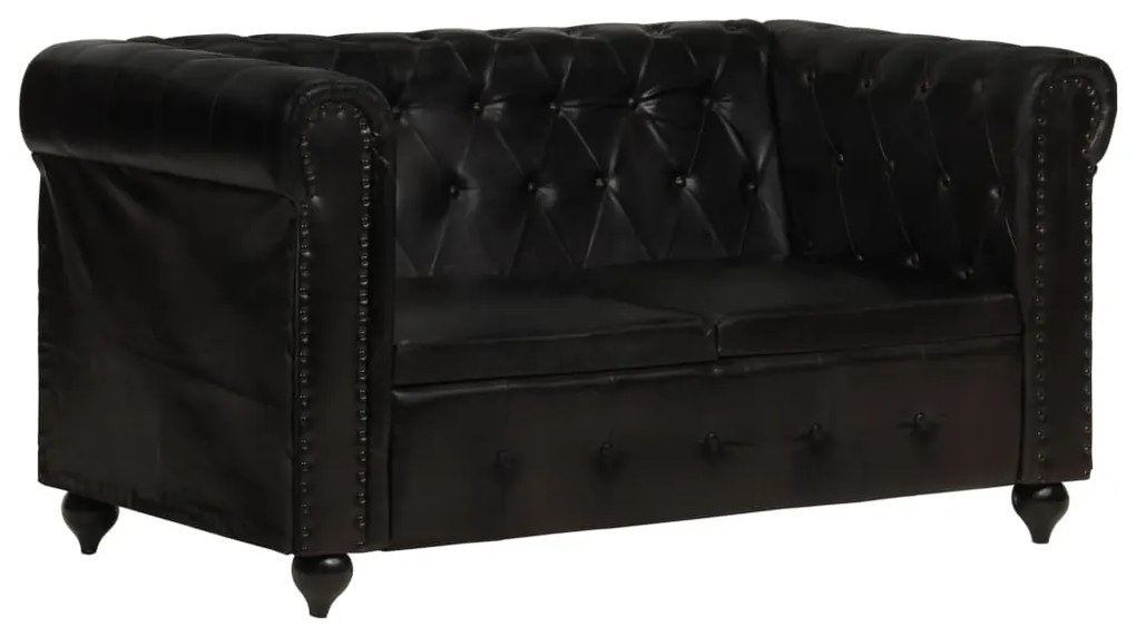 Canapea chesterfield cu 2 locuri, negru, piele naturala Negru