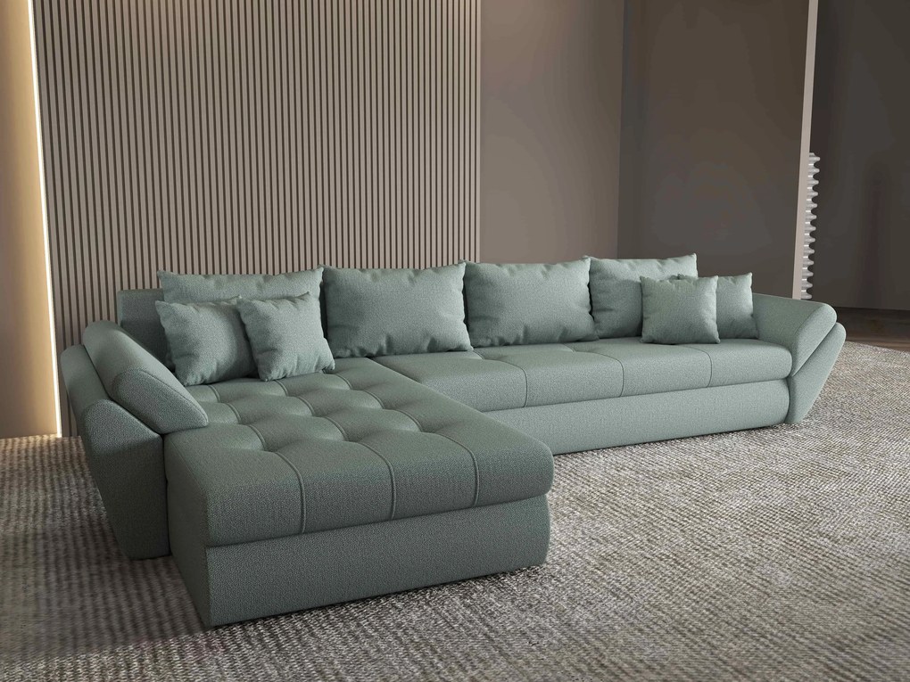 Colțar extensibil dumonde cu ladă de depozitare si sezut confortabil din spuma high-density, Loana XL Enjoy Mint 335x185 cm