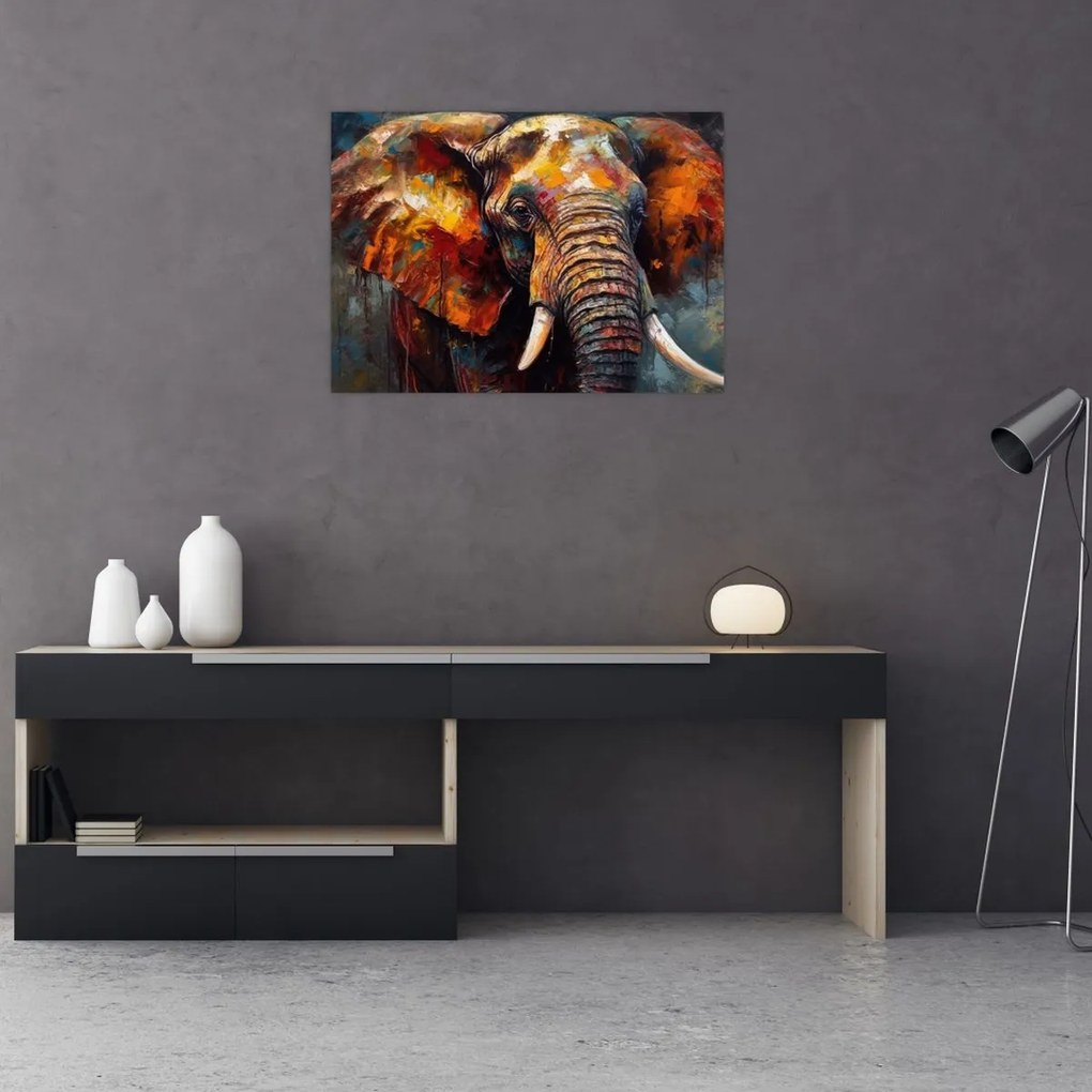 Tablou pe sticlă - Pictura unui elefant (70x50 cm)