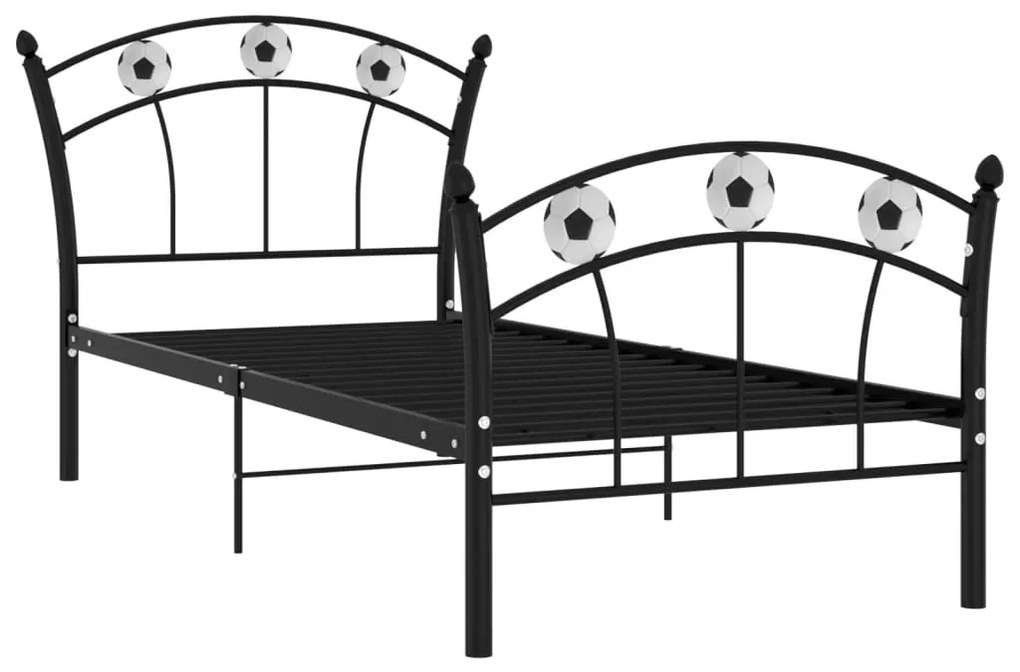 Cadru de pat, cu model de fotbal, negru, 90x200 cm, metal