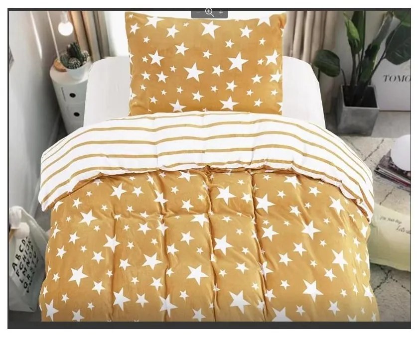 Lenjerie de pat din microplus bej STARS + cearceaf din microplus SOFT 90x200 cm bej