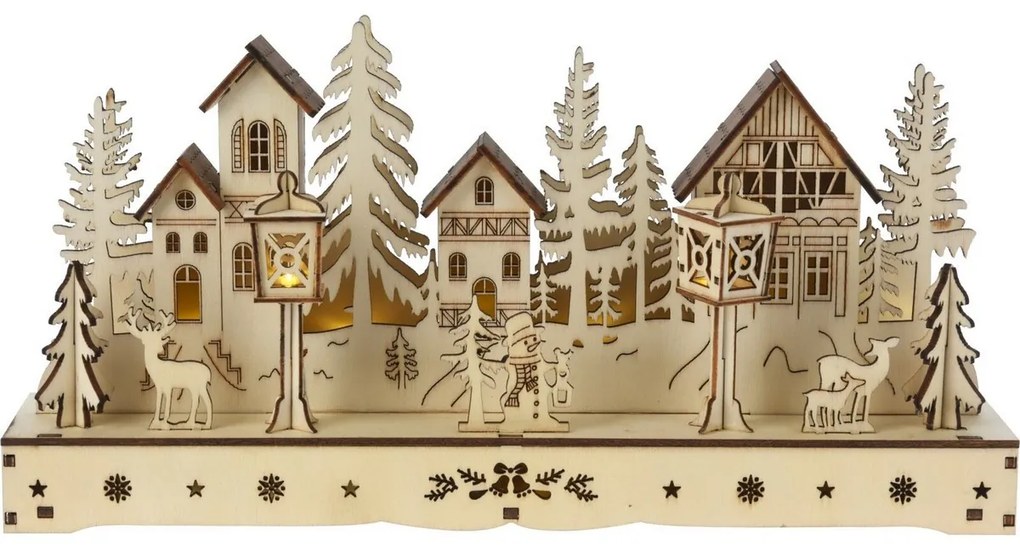 Decorațiune Peisaj de iarnă natural, 10x LED, 30 cm, 2x AA