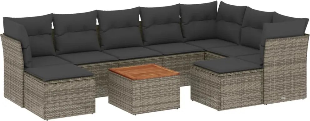vidaXL Set mobilier de grădină cu perne, 10 piese, gri, poliratan