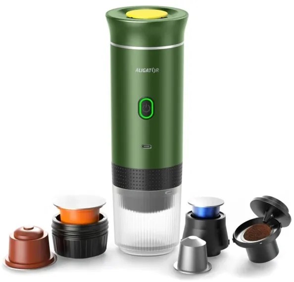 Aligator ACM003 - Cafetieră portabilă reîncărcabilă PortaCaffé 3 în 1, 72 W / 7500 mAh, verde