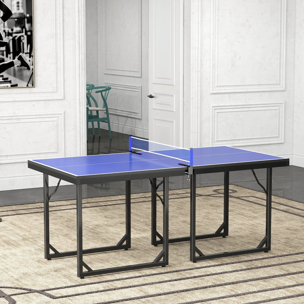 Masa de Ping Pong Pliabila, Multifuncitonala, cu Plasa din Otel si MDF, 182x91x76cm - Albastru HOMCOM | Aosom Romania
