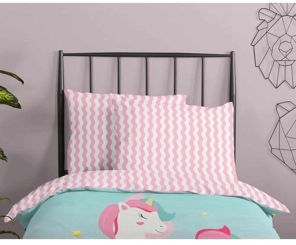 Lenjerie de pat pentru copii roz-turcoaz din bumbac pentru pat de o persoană 140x200 cm Sweety – Good Morning