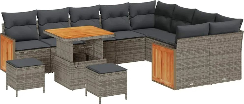 vidaXL Set de canapele pentru grădină cu pernă 13 pcs Gri poliratan