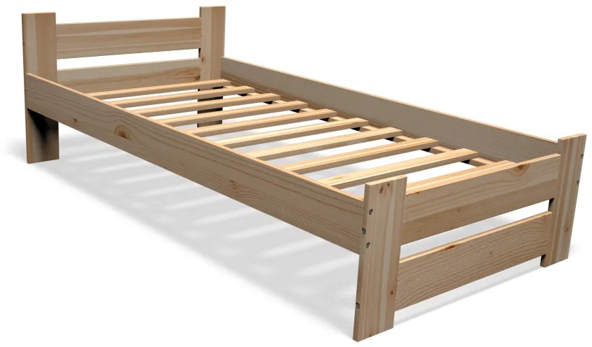 Supermobel Pat din lemn masiv ALUNE + somieră GRATIS, 90x200cm, natural/lac nu