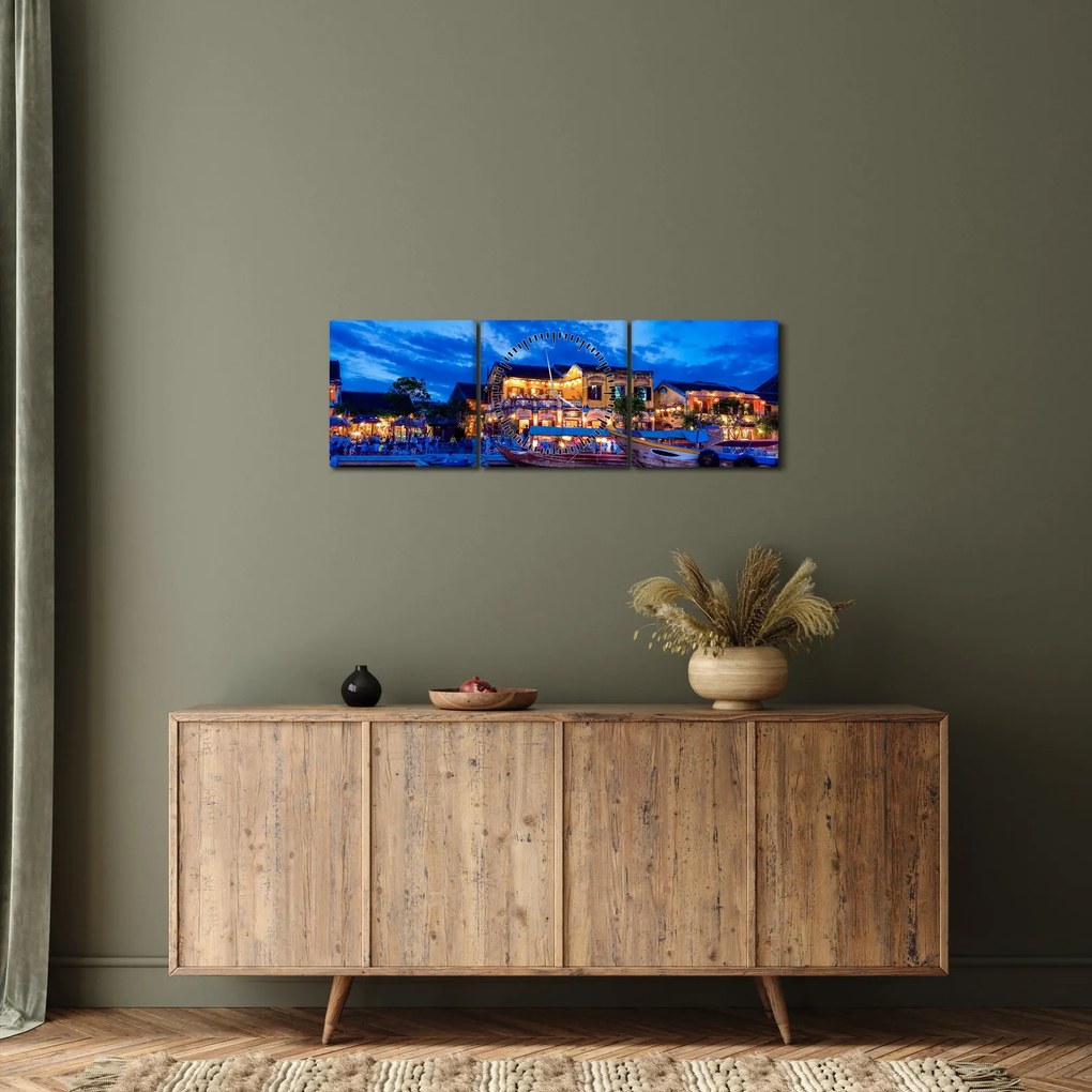 Tablou - Orașul de noapte Hoi An, Vietnam (cu ceas) (90x30 cm)