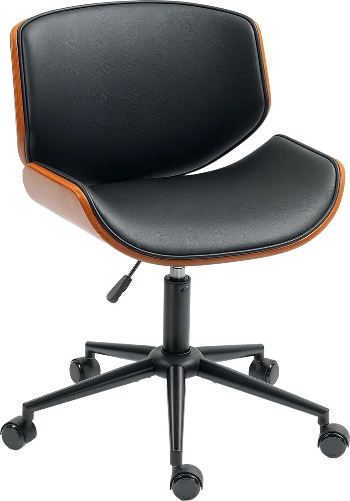 HOMCOM Scaun Homeoffice din piele ecologică reglabil pe înălțime scaun rotativ până la 135 kg 52 x 54 x 74-84 cm Negru+Maro nucă | Aosom Romania