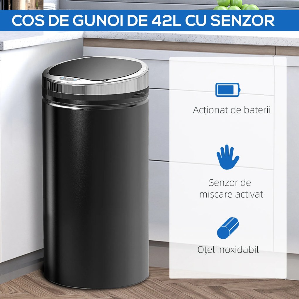 HOMCOM Coș de gunoi automat de 50L cu senzor infraroșu, din oțel și plastic, 30.5x30.5x81.5cm | Aosom Romania