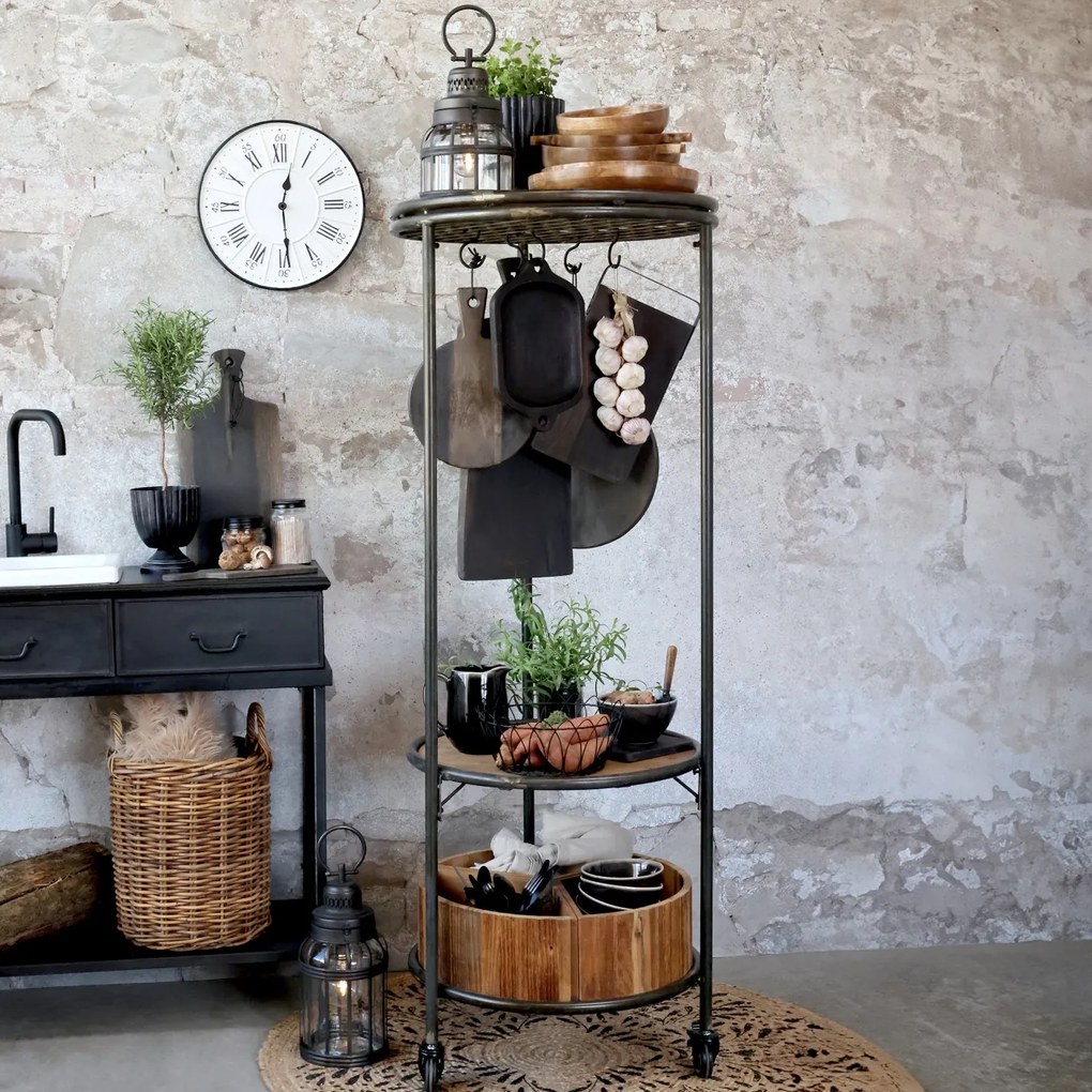 Etajera din lemn reciclat, metal si MDF, cu 3 rafturi