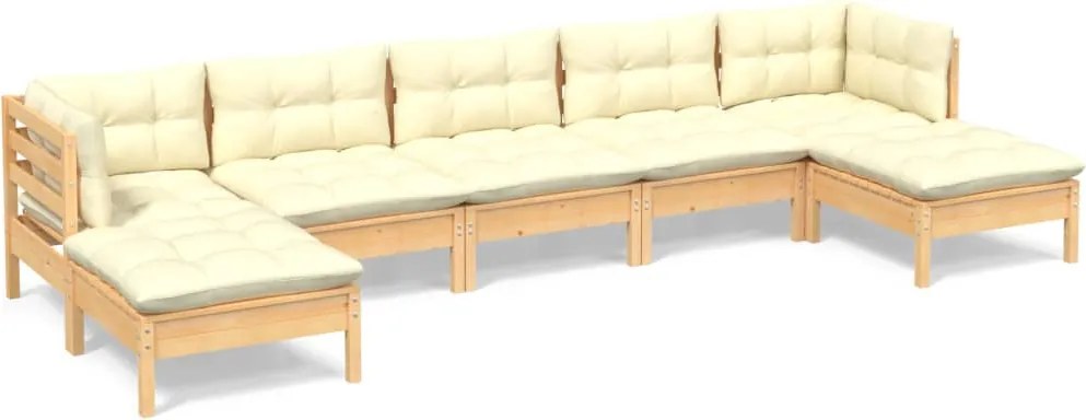 vidaXL Set mobilier grădină cu perne crem, 7 piese, lemn masiv pin