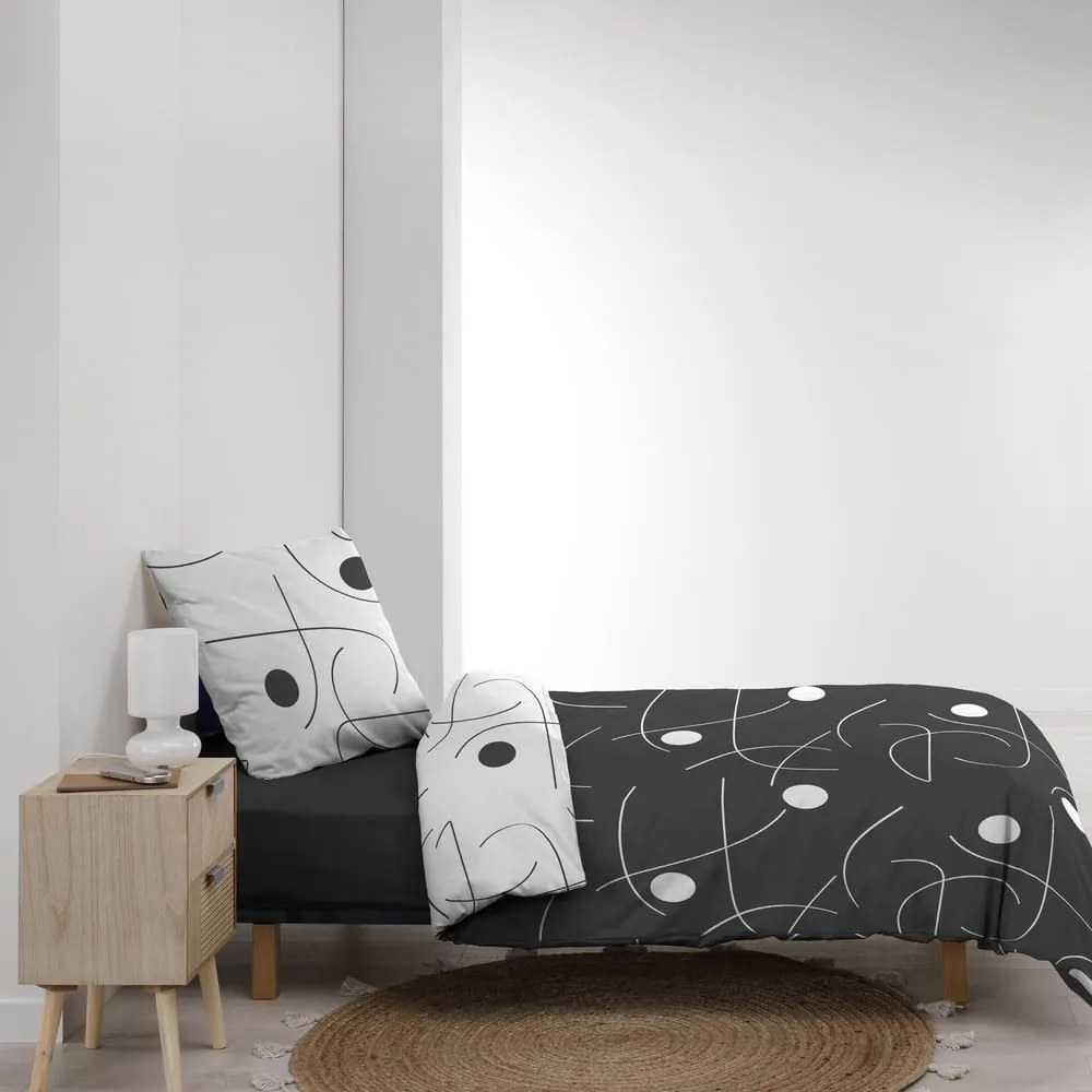 Lenjerie de pat albă-gri închis din microfibră pentru pat de o persoană 140x200 cm Sonate – douceur d'intérieur