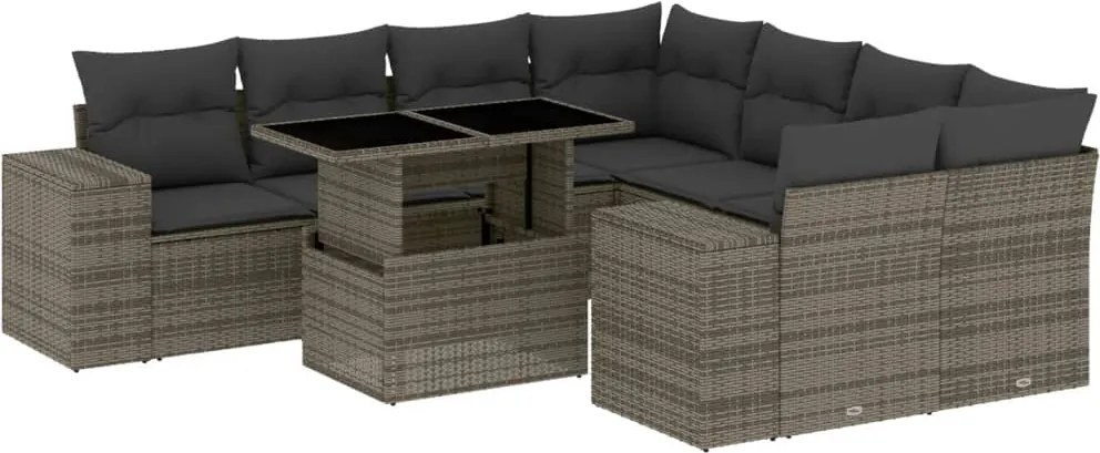 vidaXL Set canapele de grădină, 9 piese, cu perne, gri, poliratan