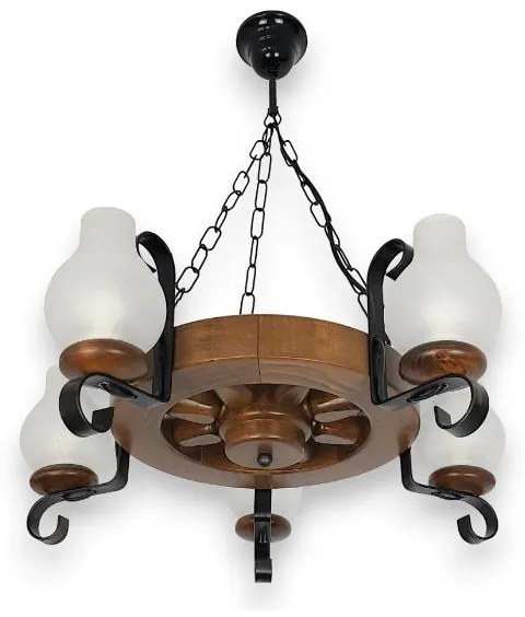 Brilagi - Candelabru suspendat pe lanț ROATA, 5 x E14 (max. 40 W), 230 V, Ø 50 cm, fag/nuc