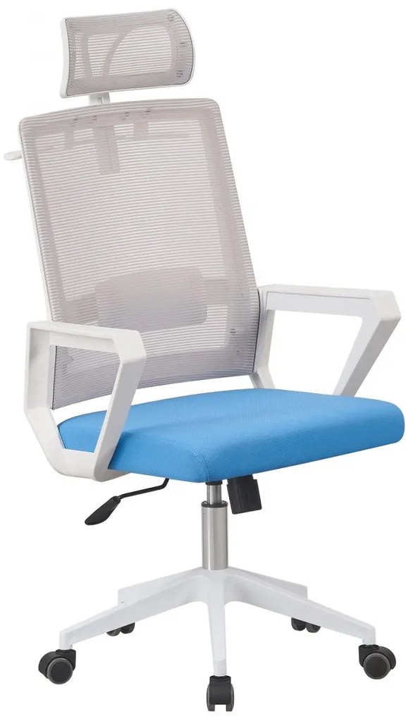 Scaun ergonomic, spătar mesh, suport umeraș, Alb/Albastru