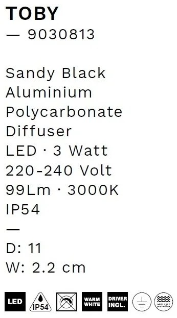 Spot LED aplicat iluminat exterior ambiental IP54 TOBY D-11cm negru
