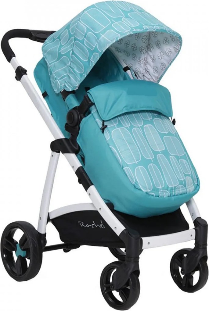 Carucior nou nascuti 2 in 1 NOVOKIDS™ Rachel PRO, Cu geanta bebe inclusa, Cadru aluminiu, Plasa insecte, Maner reglabil pe inaltime, Turquoise