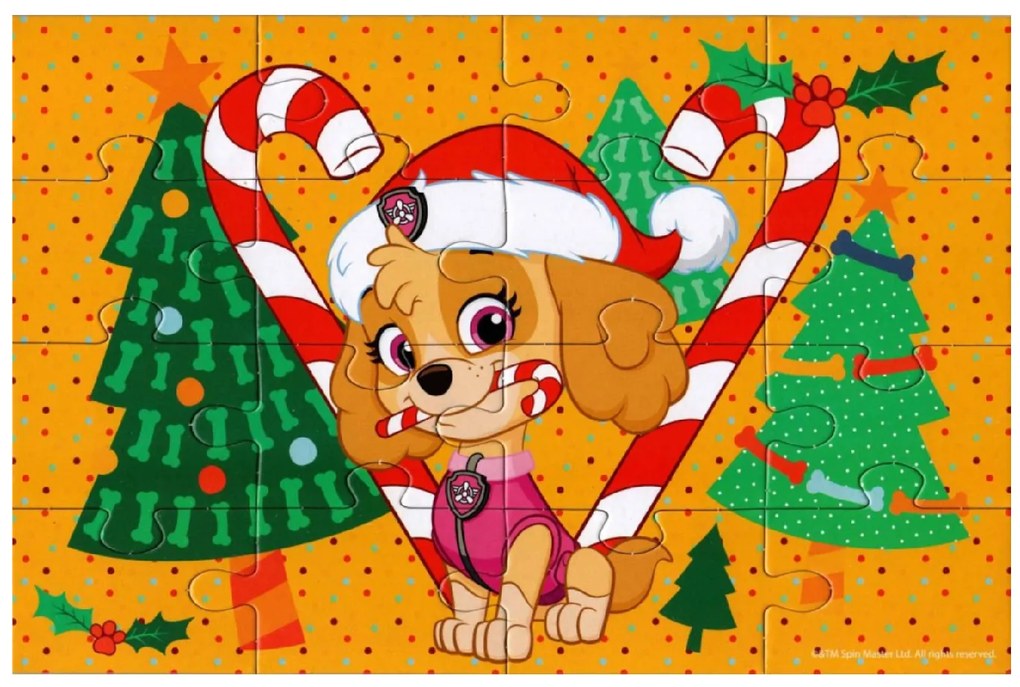 Puzzle pentru copii 4 în 1 PAW PATROL si bradul de Craciun, 19x29 cm