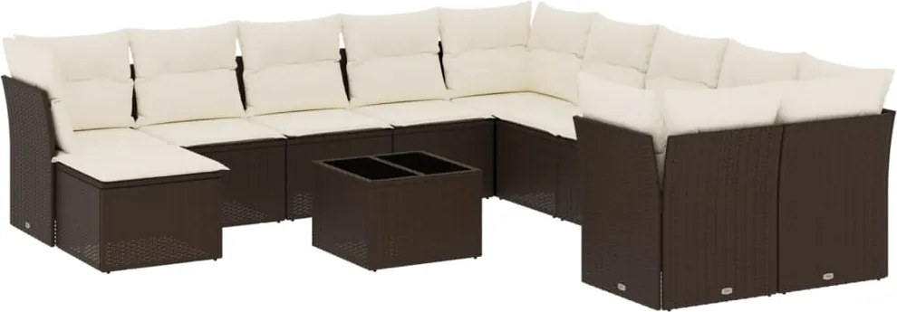 vidaXL Set canapele de grădină cu perne, 12 piese, maro, poliratan