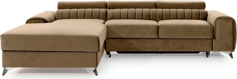 Colțar maro deschis extensibil/cu spațiu de depozitare cu tapițerie din catifea (cu colț pe partea stângă/cu șezlong) Grayson – ELTAP