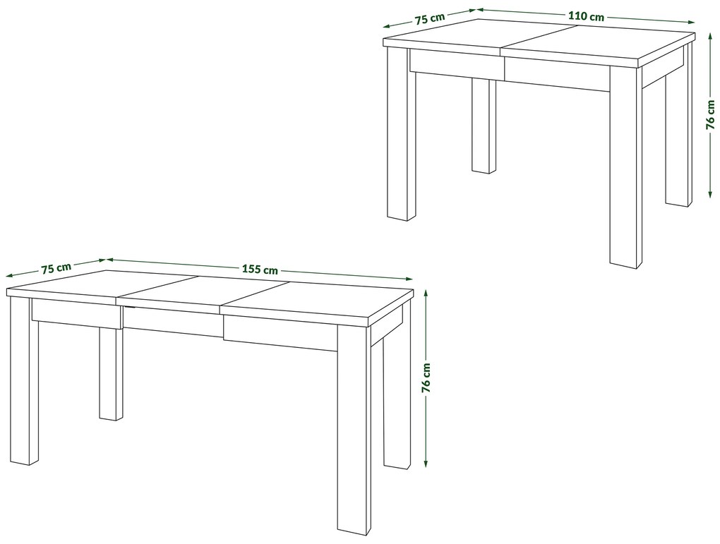 Mazzoni FONTE Stejar Artisan / Negru Mat - MASĂ CLASICĂ DE BUCĂTĂRIE/LIVING EXTENSIBILĂ PÂNĂ LA 130 sau 155 cm!