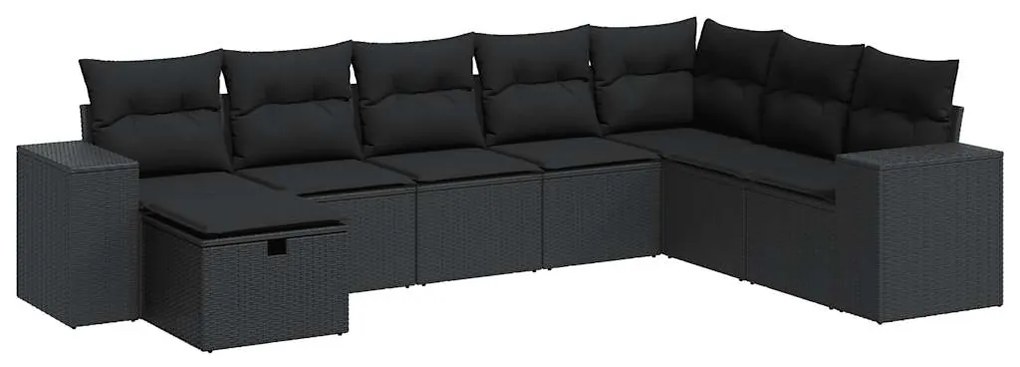 3325731 vidaXL Set mobilier de grădină cu perne, 8 piese, negru, poliratan