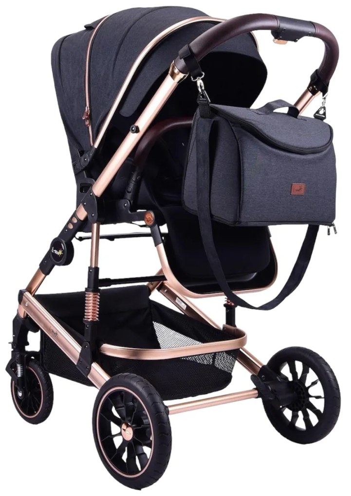 Carucior 2 in 1 reversibil, compact și pliabil, cu geanta inclusa, 0-36 luni - CPC-64-negru