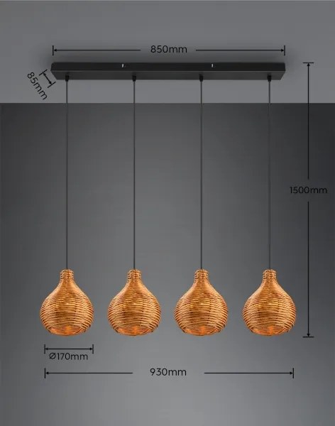 Reality SPROUT - Lustru suspendat pe cablu, 3x E14/40W/230V, maro/ratan