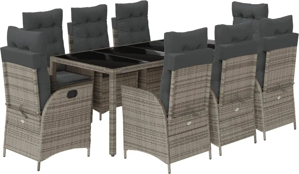vidaXL Set mobilier grădină cu perne, 9 piese, gri, poliratan