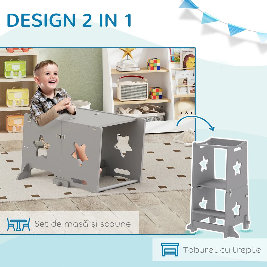AIYAPLAY Scăunel 2 în 1 pentru Copii cu Bară de Siguranță pentru Bucătărie, Baie, Alb | Aosom Romania