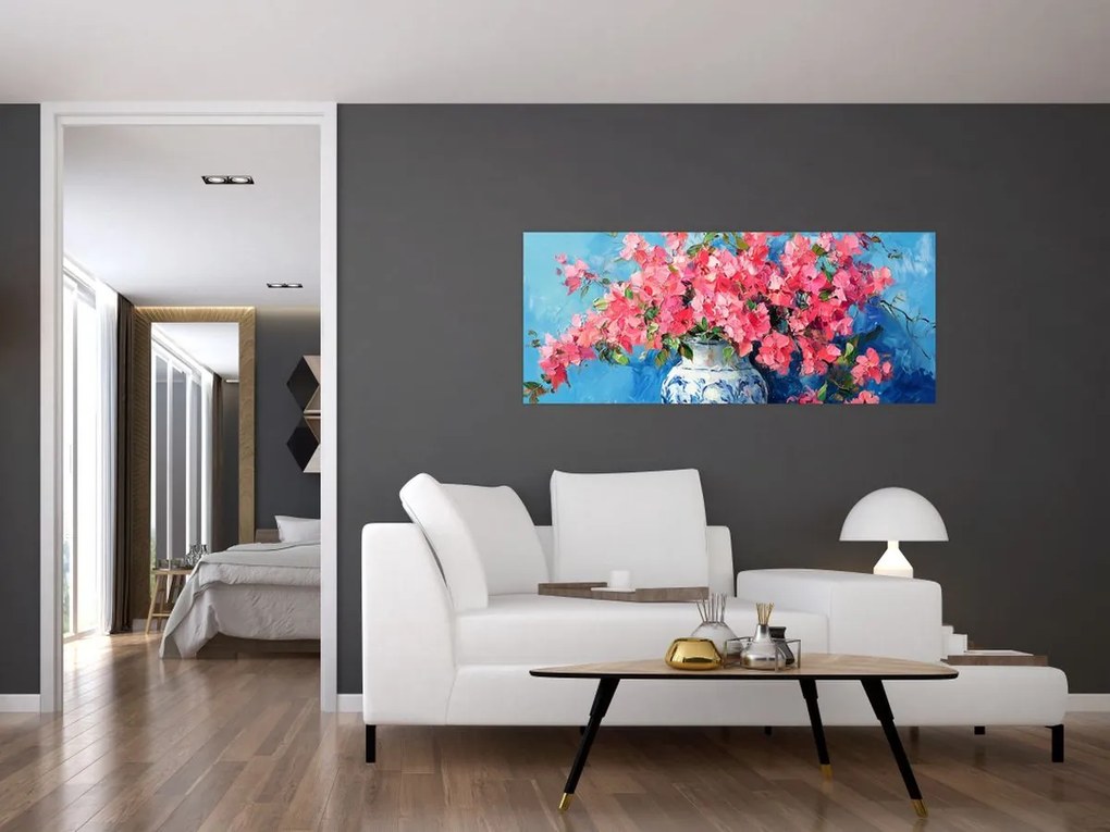 Tablou - Vază cu flori roz (120x50 cm)