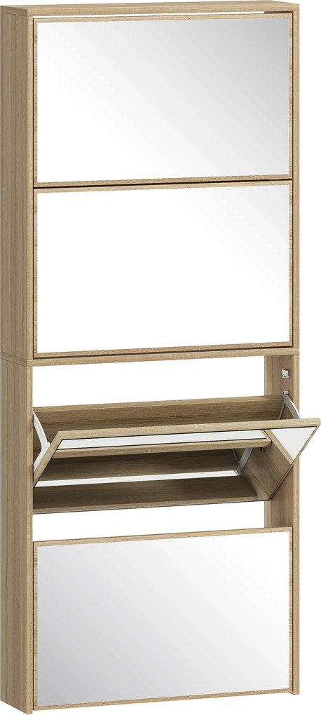 HOMCOM Dulap pentru Încălțăminte Slim cu 4 Uși și Oglindă 63x17x146 cm Culoare Lemn | Aosom Romania