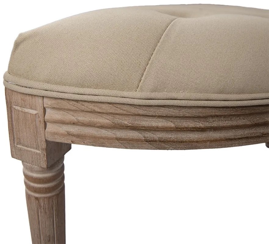 Bancheta shabby chic 2 locuri, semirotund, bej, stofa, 125x41x48 cm