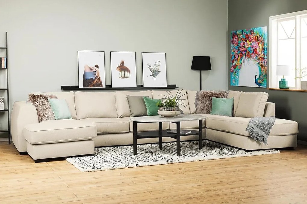 Colțar Scandinavian Choice F105Beige, 403x212x90cm, Picioare: Lemn, Plastic